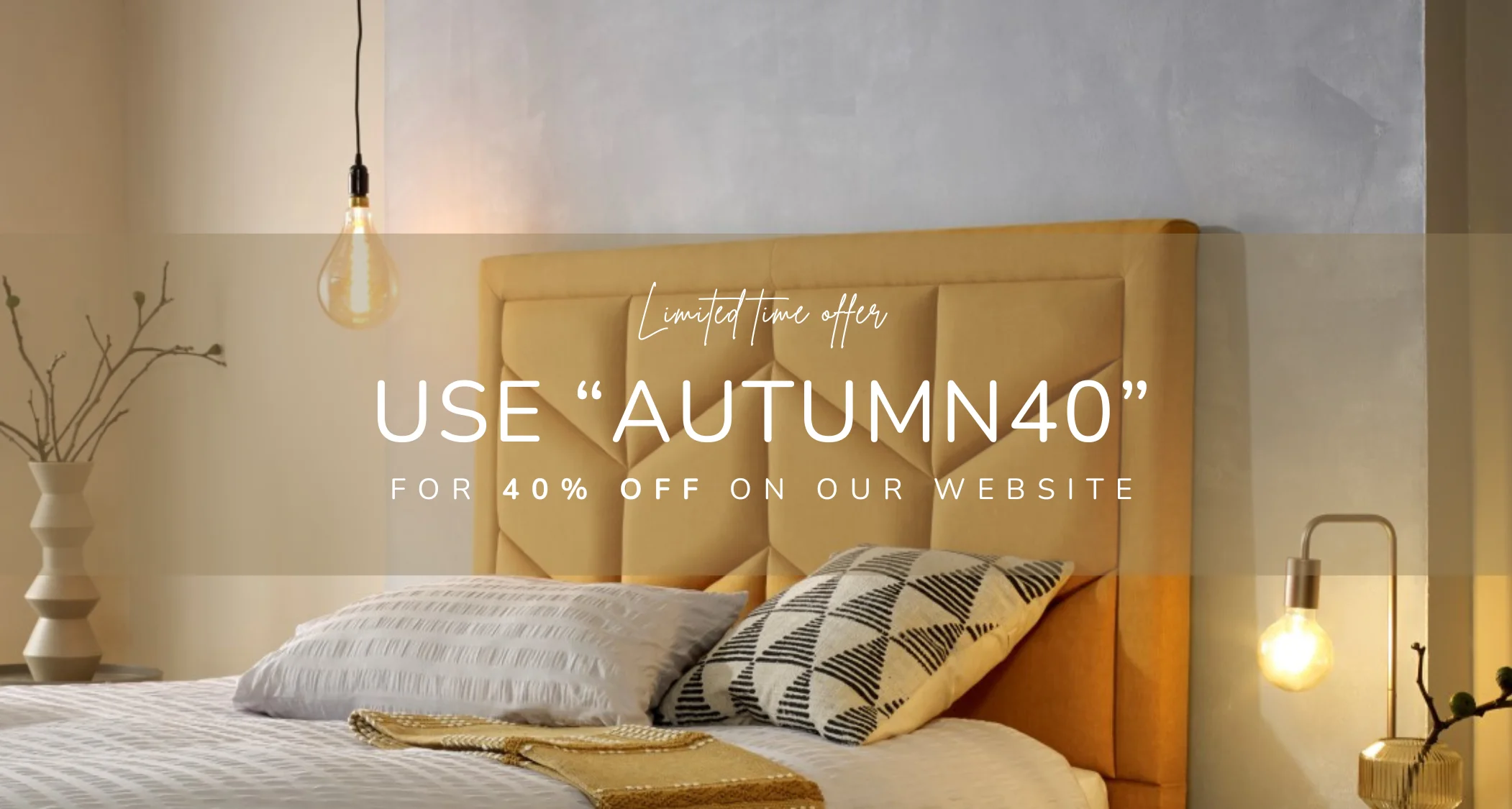 Transform your bedroom with our luxurious autumn-inspired bed collection. Use code 'AUTUMN40' for a 40% discount on all purchases, available for a limited time at AMA Upholster.